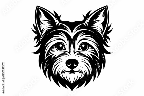 yorkshire terrier dog head silhouette line art vector illustration with a white background