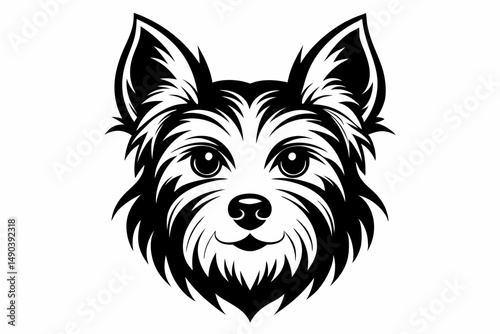 yorkshire terrier dog head silhouette line art vector illustration with a white background