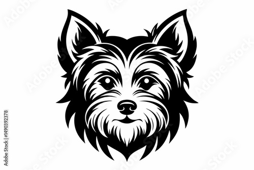 yorkshire terrier dog head silhouette line art vector illustration with a white background