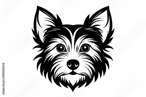 yorkshire terrier dog head silhouette line art vector illustration with a white background