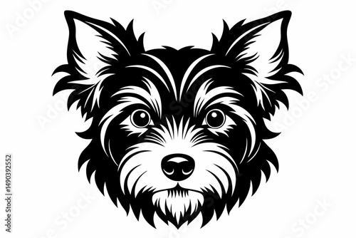 yorkshire terrier dog head silhouette line art vector illustration with a white background