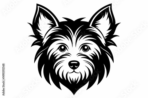 yorkshire terrier dog head silhouette line art vector illustration with a white background