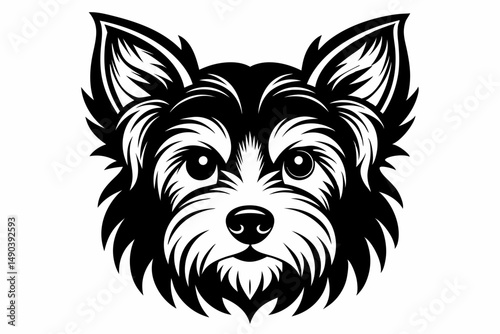 yorkshire terrier dog head silhouette line art vector illustration with a white background