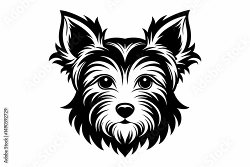 yorkshire terrier dog head silhouette line art vector illustration with a white background
