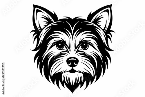 yorkshire terrier dog head silhouette line art vector illustration with a white background