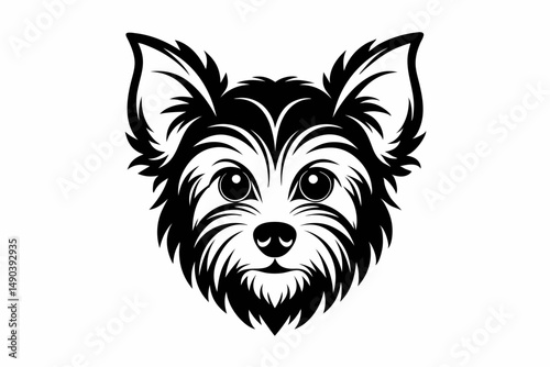yorkshire terrier dog head silhouette line art vector illustration with a white background