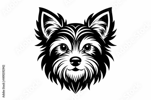 yorkshire terrier dog head silhouette line art vector illustration with a white background
