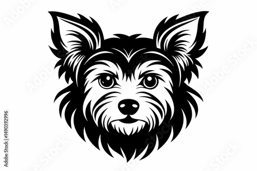 yorkshire terrier dog head silhouette line art vector illustration with a white background