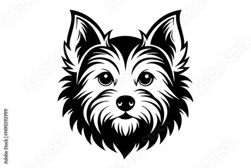 yorkshire terrier dog head silhouette line art vector illustration with a white background