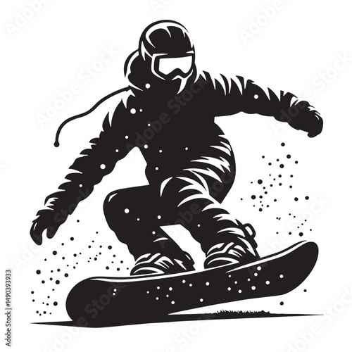 Snowboarding Silhouette line art vector illustration on white background