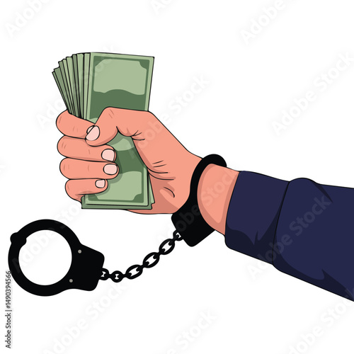 Anti corruption handcuffed money isolated vector illustration