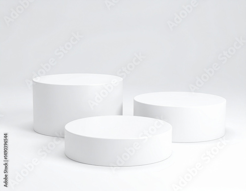 Minimal Cylinder Podium on White Background, Empty Pedestal Display for Product Mockup photo