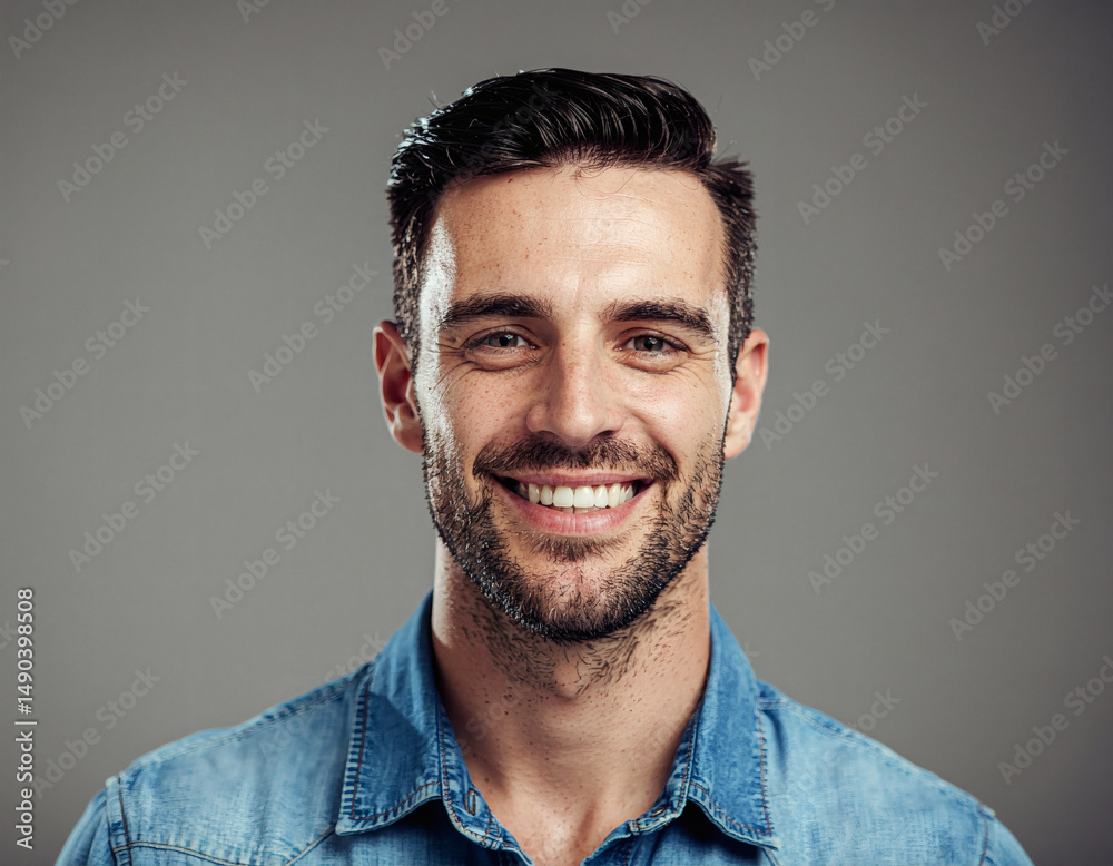 Obraz premium Close-Up Portrait of Handsome Man Wearing Casual Outfit – Stylish and Confident Look