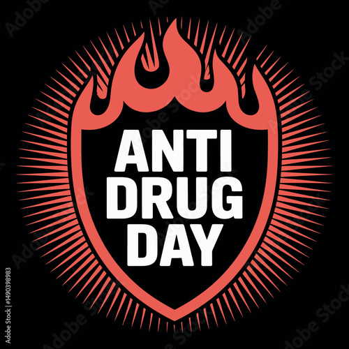 Anti Drug Day Shield Vector Art with Bold Text and Minimalist Powerful Symbol

