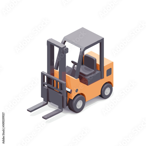 Forklift vehicle in a simplistic design with orange and grey colors  