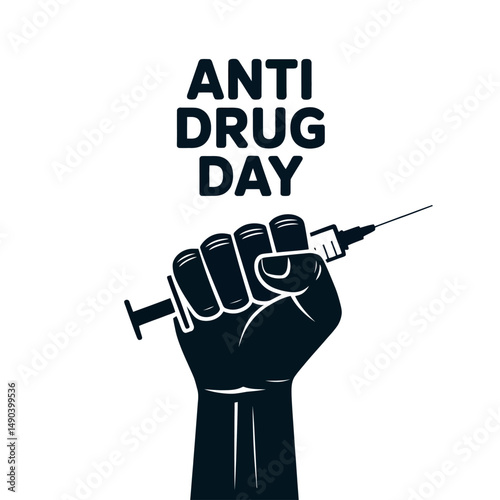 Anti Drug Day Vector Poster with Fist Breaking Syringe