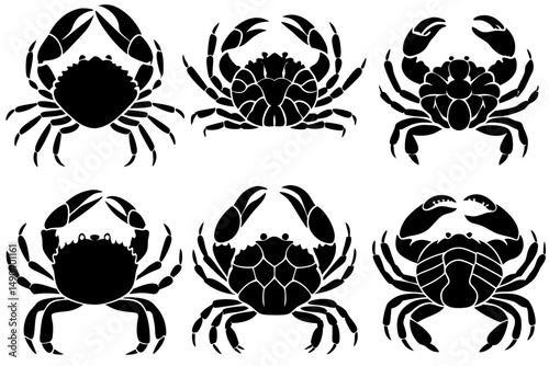 Crab silhouette set vector