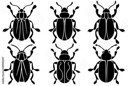 Set of Beetle Silhouettes.