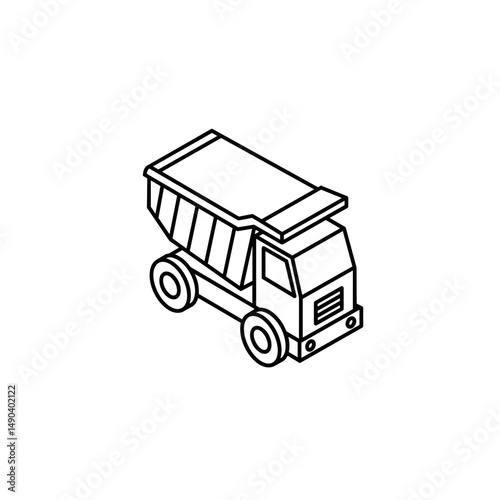 Line art illustration of a dump truck in a simple style  