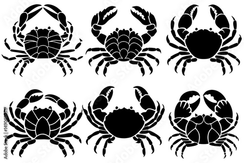 Crab silhouette set vector