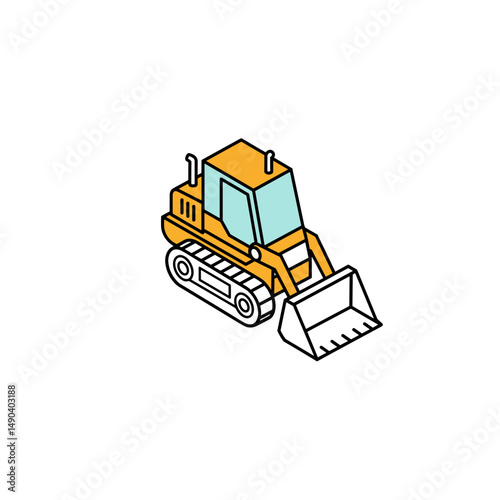 Yellow bulldozer illustration with tracks for construction work  