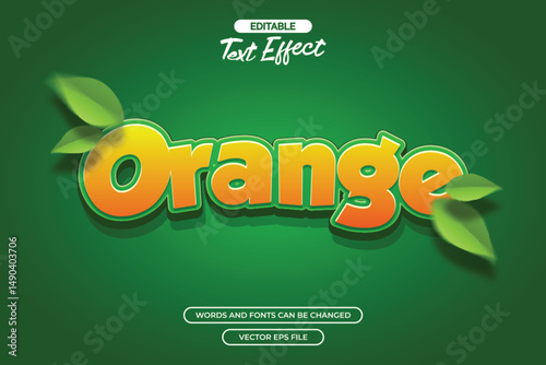 Orange editable text effect with cartoon style text and leaf decoration