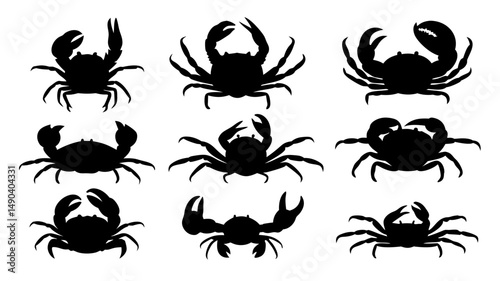 Crab silhouette set vector