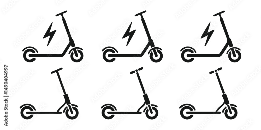 Black and white electric scooter vector illustrations on white background Black and white electric scooter vector illustrations on white background
