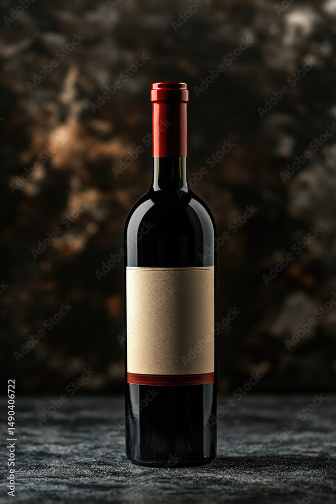 Fototapeta premium Red Wine Bottle with White Label