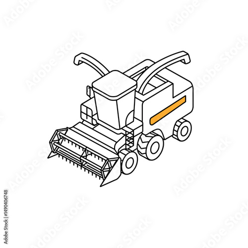 Agricultural harvester illustration in simple line art style  