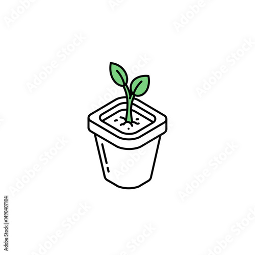 Small green plant growing in a pot on a white background - Concept of travel  