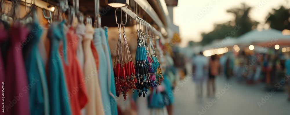Fototapeta premium Vibrant textile market display of handmade goods travel and culture