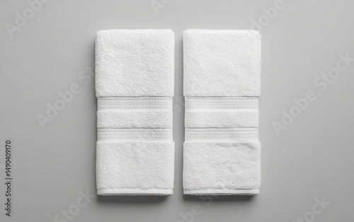 Two pristine white hand towels, neatly folded