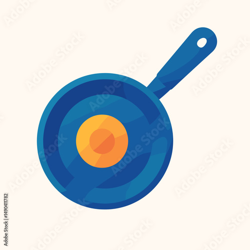 Blue frying pan with sunny-side-up egg in flat design style  