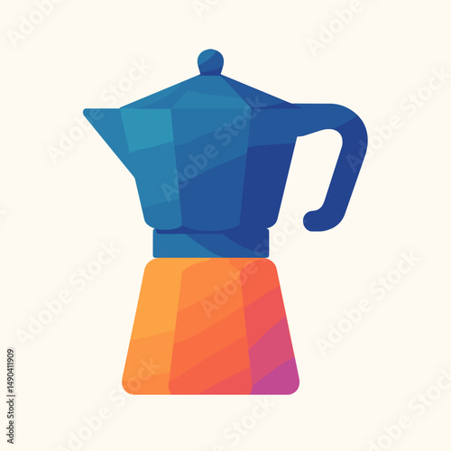 Colorful stovetop coffee maker in modern geometric style  