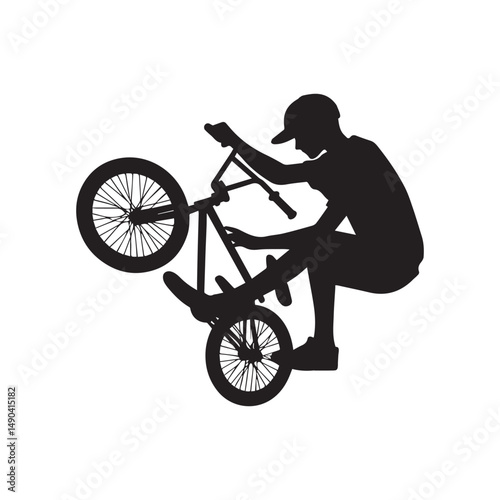silhouette of a person playing bmx, editable vector image