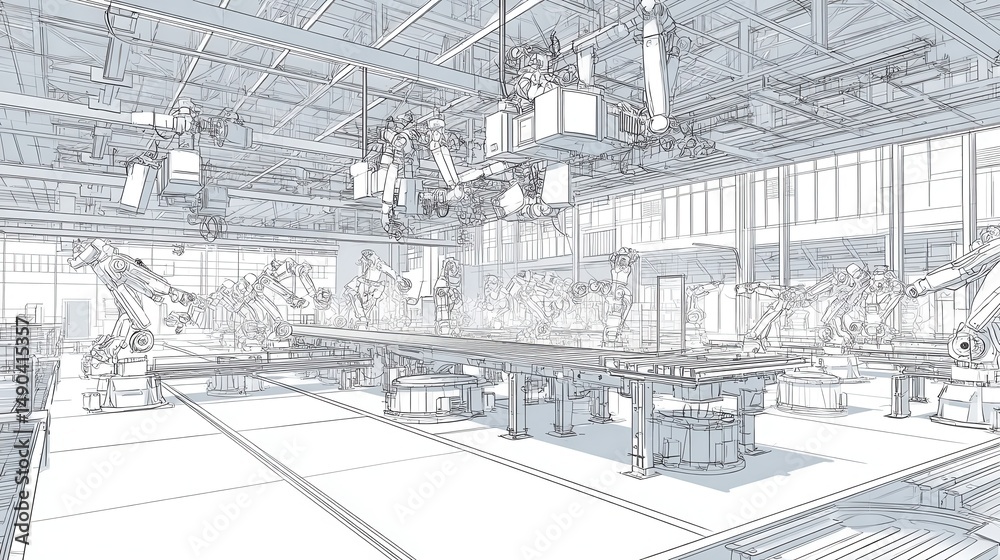 Fototapeta premium Industrial facility interior architectural drawing.