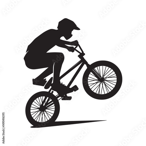 silhouette of a person playing bmx, editable vector image