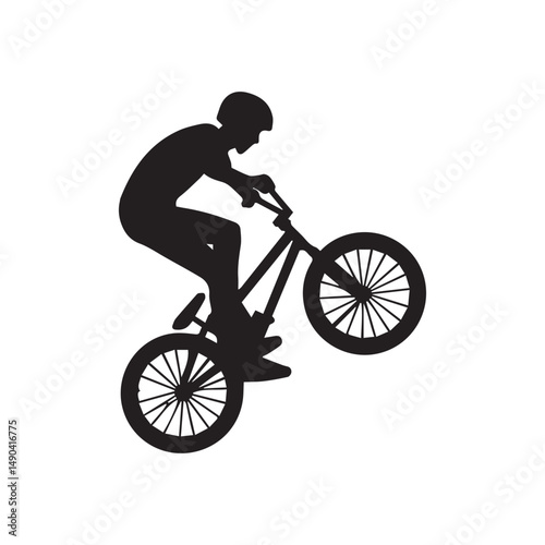 silhouette of a person playing bmx, editable vector image