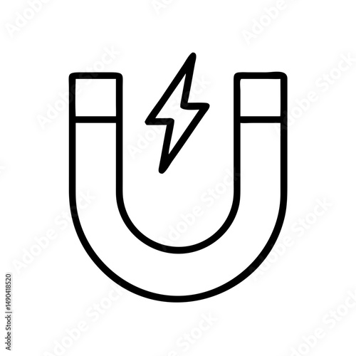 Magnet icon with lightning bolt in minimalist line art style  