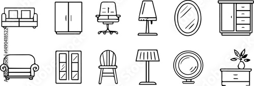 Line Art Set of Various Furniture Illustrations