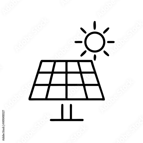 Solar panel with sun icon representing renewable energy concept  