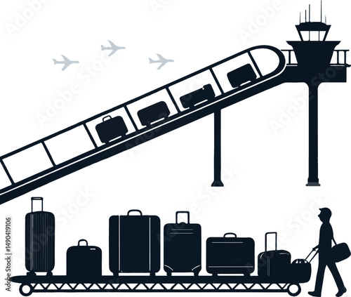 Airport Baggage Claim Silhouette Illustration