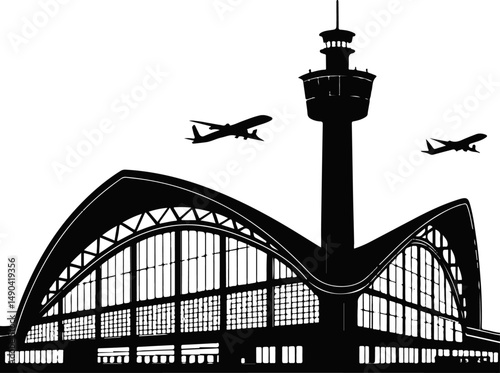 Black and White Silhouette of an Airport Terminal