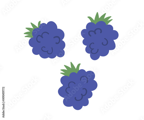 cute hand-drawn blackberry set, cartoon flat style isolated on white background