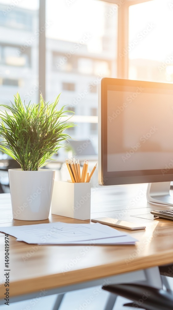 Fototapeta premium Bright workspace with minimalist design elements in natural light