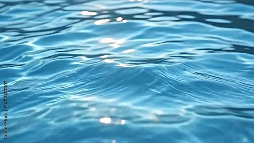 high speed footage of water surface reflecting a light blue sky, super slow motion reveals stunning textures and ripples, intricate details of light play and fluid movements
