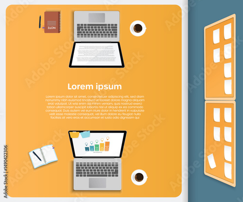 There is a computer for work, documents, coffee and a calculator. On top, there is space for writing messages