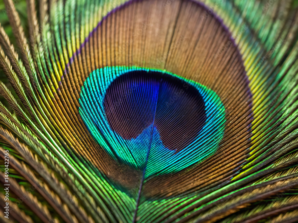 Naklejka premium peacock feather close up. peacock, feather, bird, eye, macro, feathers, nature, blue, colorful, color, green, pattern, beauty, animal, closeup, texture, detail, close-up, bright, tail, peacock feather