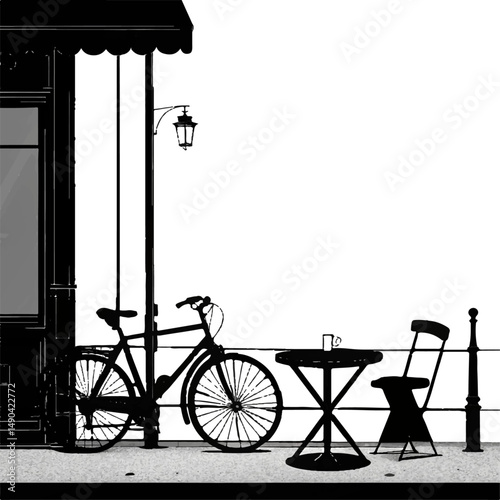 Parisian Café Scene Silhouette Illustration